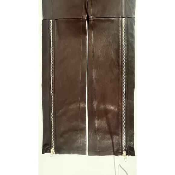 HELMUT LANG Womens Zip Lamb Leather Pants Wine Brown Size 2 (MSRP $1,095) NWT - Picture 7 of 16